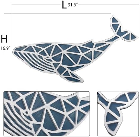 NAUTIMALL 31 Inch Wooden Nautical Whale Wall Art