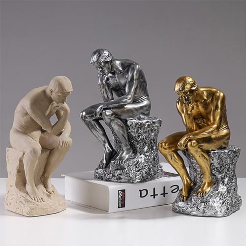 Golden Bronze Thinker Statue Desk Decor Sculpture