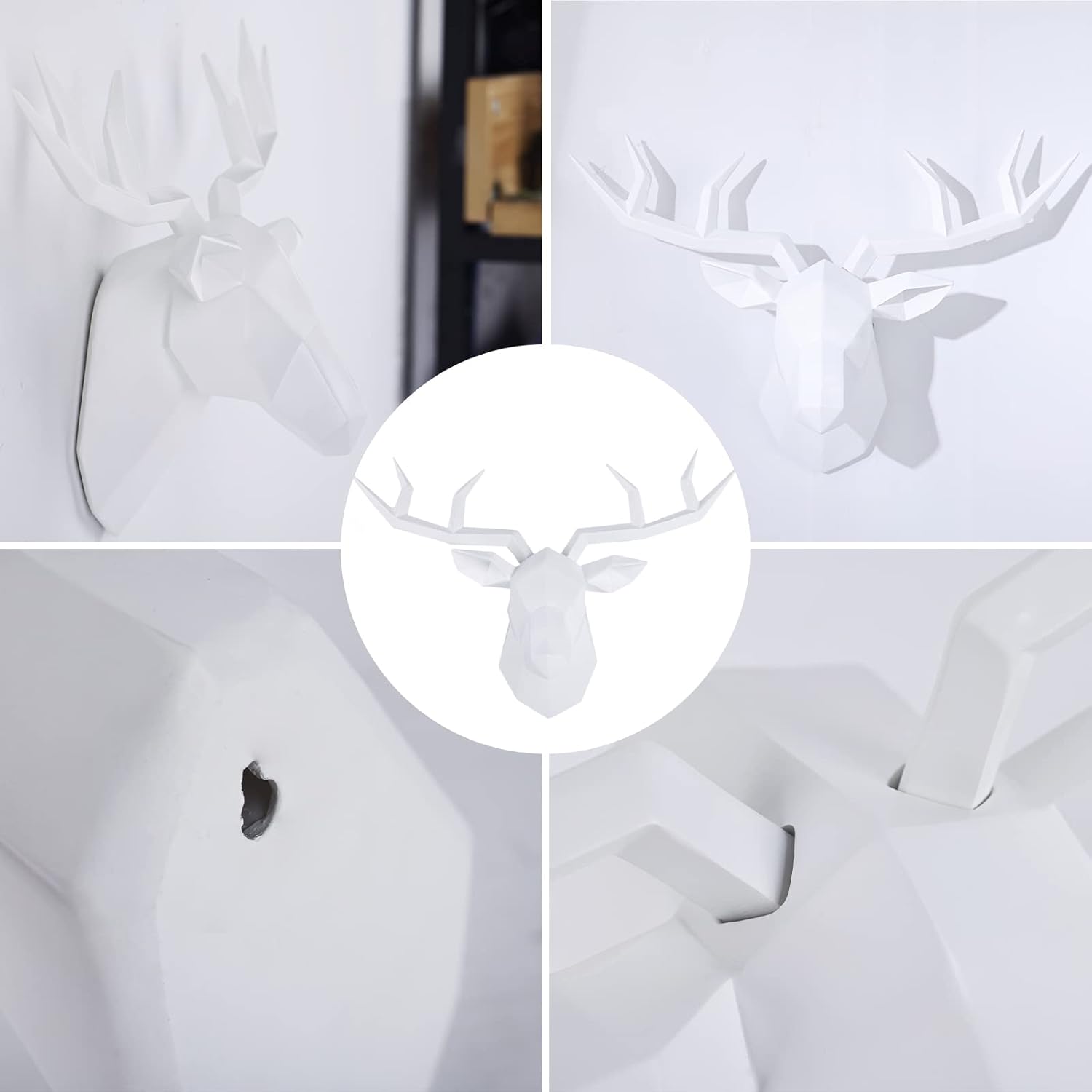 Solid Color 3D Deer Head Wall Decor for Home Office Bar Resin Animal Sculpture