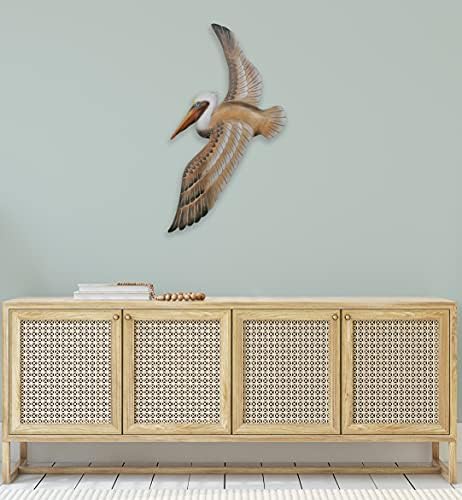Hand-Carved Wood Flying Pelican Wall Decor