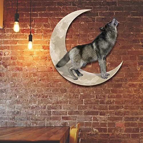 Metal Moon Wolf Wall Decor Durable Iron Art Sculpture for Indoor and Outdoor