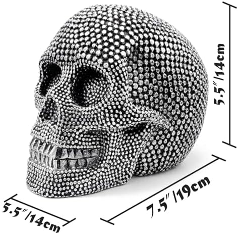 Mageeko Skull Statue Halloween Skeleton Head Gothic Resin Figurine Decoration Sculpture Collectible Gifts Silver