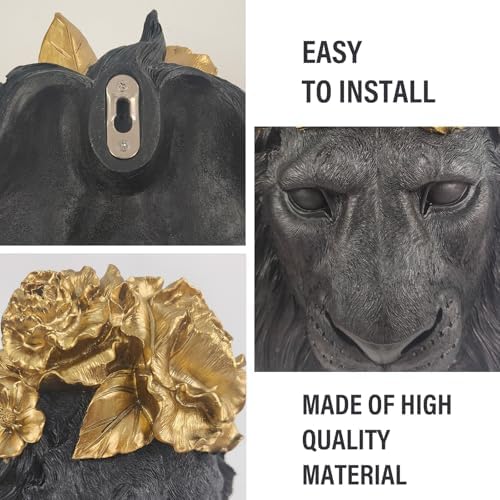 GUSFREUD Unique Animal Head Wall Decor - Faux Lion Sculpture for Home Office and Bedroom