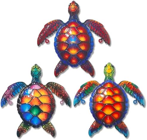 3 Pack Weatherproof Metal Sea Turtle Wall Art Decor