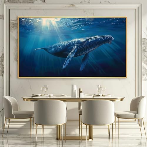 Humpback Whale Canvas Wall Art with Gold Frame