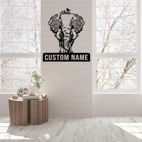 FaosTEQ Custom Elephant Metal Sign - Flower Wall Decor