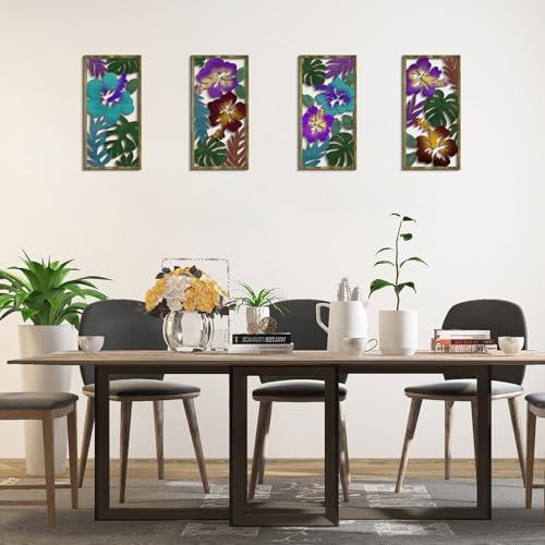 Tropical Leaf Wooden Wall Art 4 Pcs Decor