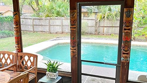 Set of 3 Hand-Carved Ocean Animal Wall Masks - Brown Wood Decor 40 Inch Tall