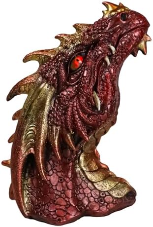 Fantasy Volcanic Fire Red Spiked Dragon Head Wall Decor With Color Changing LED Eyes