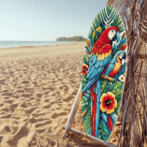 JennyGems 5 Foot Surfboard Wall Art Parrot Tropical Decor