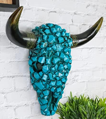 Ebros Gift Turquoise Mosaic Cow Skull Wall Decor