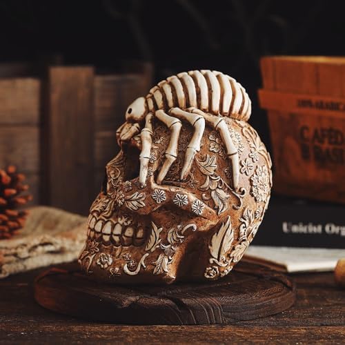 Vintage Skull Statue with Spider Resin Sculpture for Home Decor