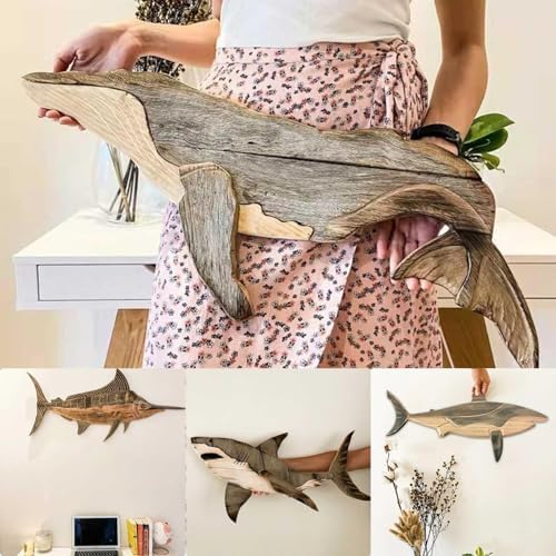 3D Wooden Whale Wall Sculpture Decor for Ocean Theme