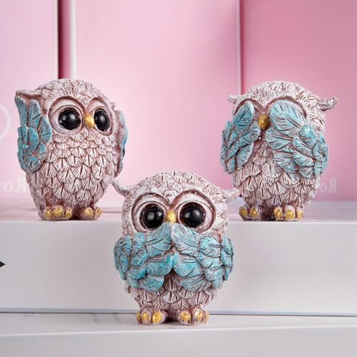 Owl Decor Statue Set of 3 Home Decor Figurine for Living Room and Office