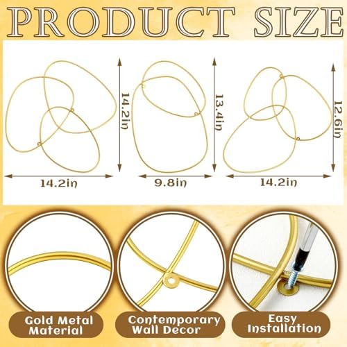 Hicarer 3 Pcs Interlocking Gold Rings Wall Sculpture
