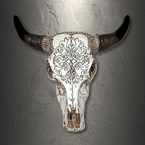Rustic Tribal Carved Bull Head Skull Wall Art