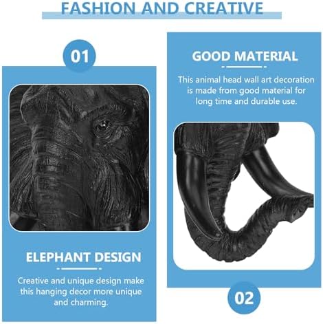 Luxshiny Elephant Head Wall Decor 3D Resin Sculpture
