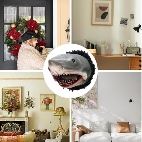Shark Wall Mounted Trophy Sculpture Realistic Shark Head Decor