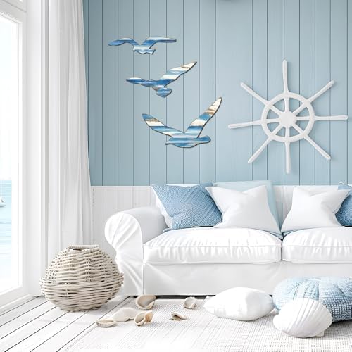 COLOR VALLEY ART 3Pcs Wood Seagull Wall Decor