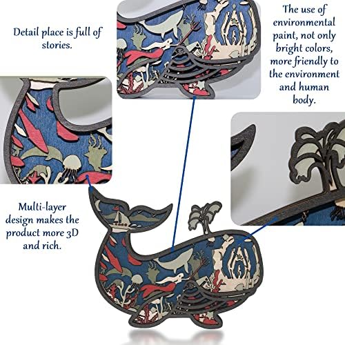 3D Wooden Whale Wall Sculpture Home Decor Art Craft