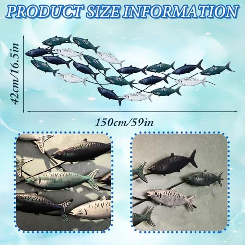 Coastal Metal Fish Wall Decor 59 x 165 Large Nautical Art Sculpture