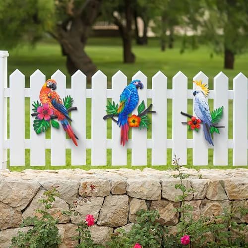Metal Parrots Wall Art 3 Pack Outdoor Decor