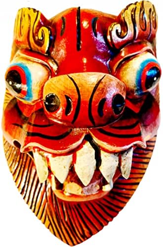 Himalayan Craft Wall Sculpture Wooden Lion Mask Vintage Art Dcor