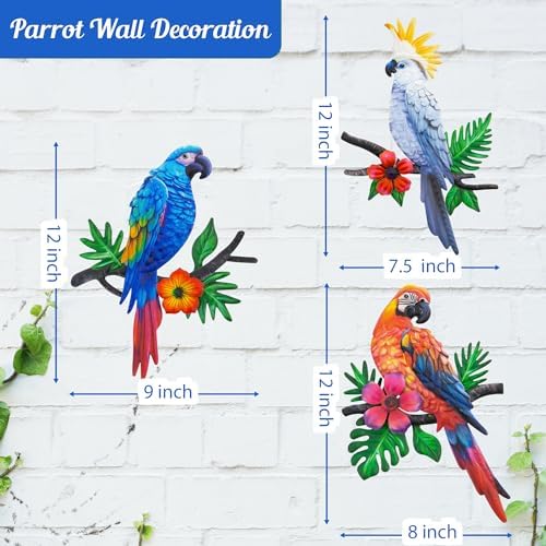 Metal Parrots Wall Art 3 Pack Outdoor Decor
