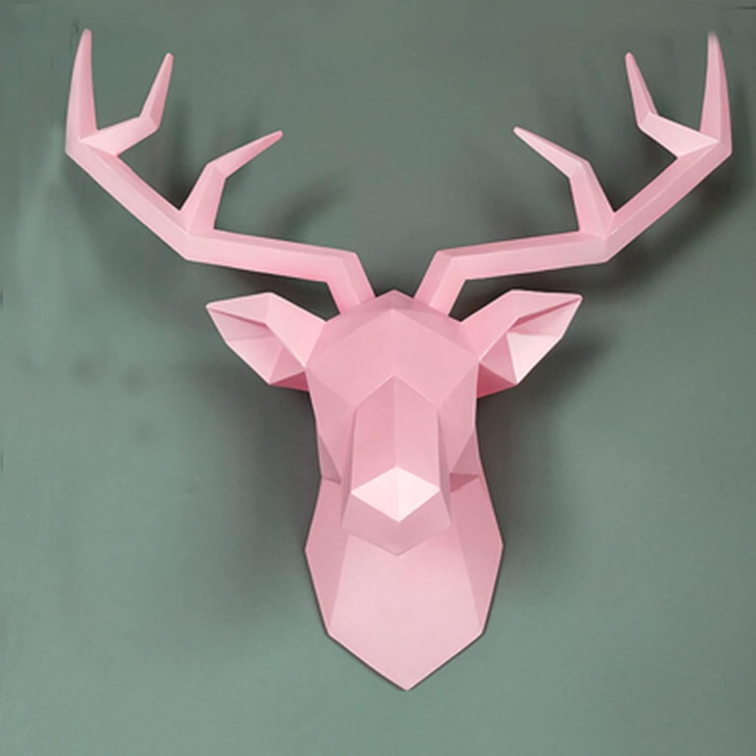 Geometric Deer Head Wall Sculpture - Pink Modern 3D Resin Wall Decoration