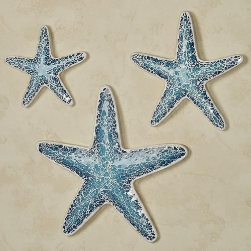 Touch of Class Blue Glass Mosaic Starfish Wall Art Set of 3 1
