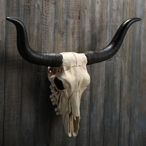 Veronese Design 14 Inch Long Horn Animal Skull Resin Wall Sculpture 1