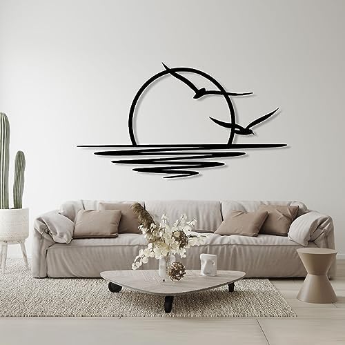 Sunrise Metal Wall Art Coastal Seagull Decor Black Modern Wall Hanging