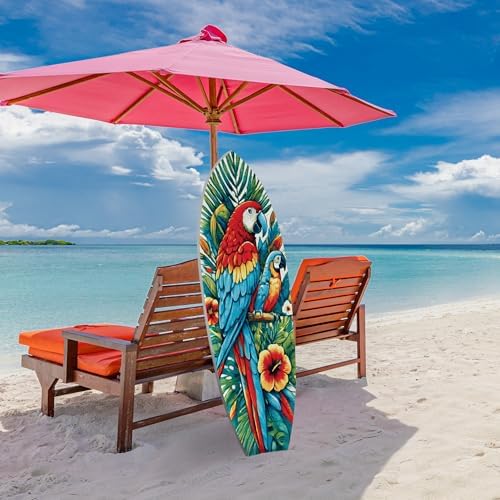JennyGems 5 Foot Surfboard Wall Art Parrot Tropical Decor