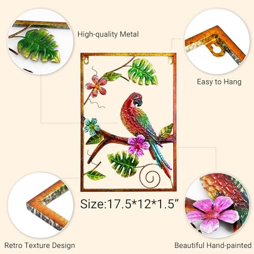 J-Fly Large Metal Wall Art Parrot Tropical Decor