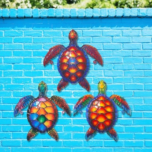 3 Pack Weatherproof Metal Sea Turtle Wall Art Decor