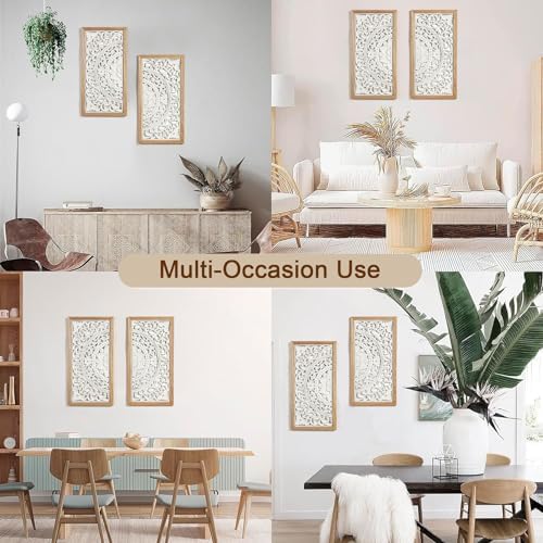 AHUONEL 2 Panel Wall Sculpture Decor Carved Wood Wall Art for Home Living Room Bedroom Entryway Hall Office Decor 23x115