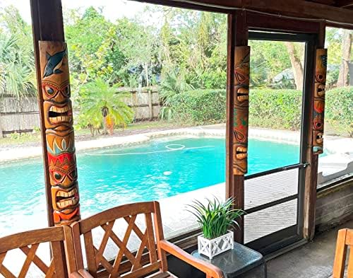 Set of 3 Hand-Carved Ocean Animal Wall Masks - Brown Wood Decor 40 Inch Tall