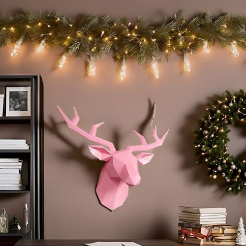 Geometric Deer Head Wall Sculpture - Pink Modern 3D Resin Wall Decoration