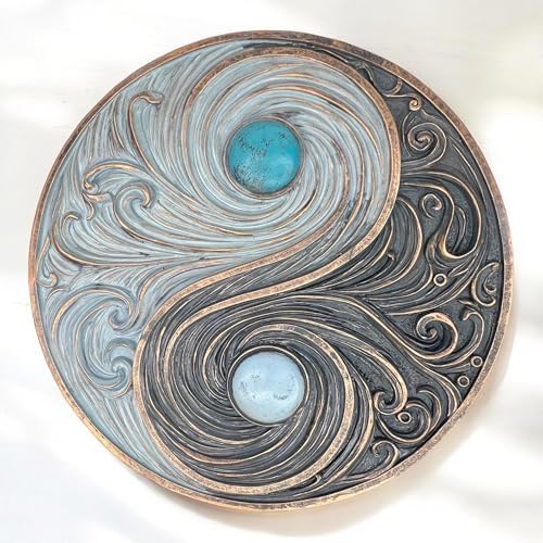 Top Brass Yin and Yang Swirling Waves Wall Sculpture