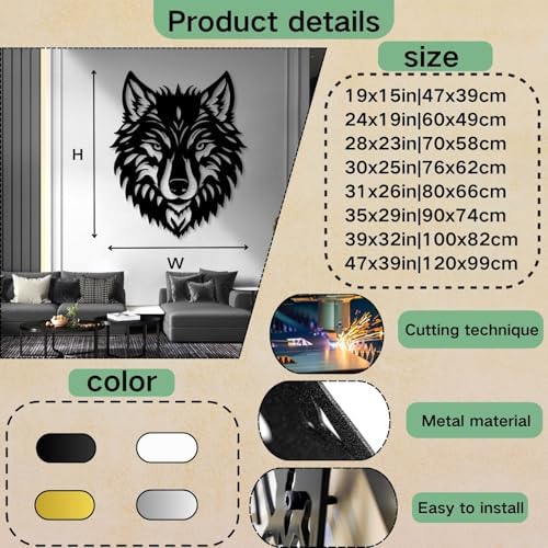 Hotuijxca Wolf Metal Wall Art Sculpture 24x19in
