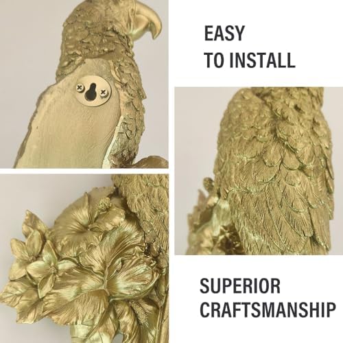 GUSFREUD Gold Parrot Wall Sculpture Unique Decor