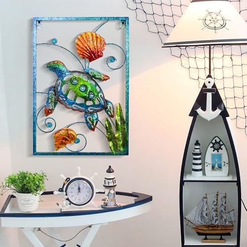 BVLFOOK 18 Inch Metal Sea Turtle Wall Art Decor