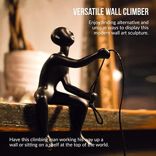 Climbing Man Wall Sculpture - 30 Inch Black Leather Rope