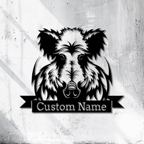 Custom Boar Head Metal Wall Art Personalized Name Sign for Home Decor