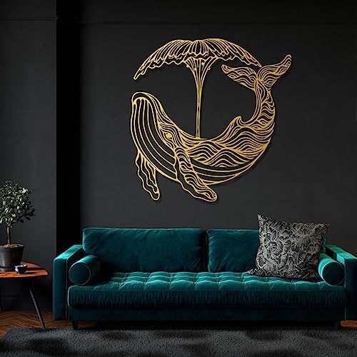 Whale Metal Wall Art - 36x36 Inch Black Nautical Decor