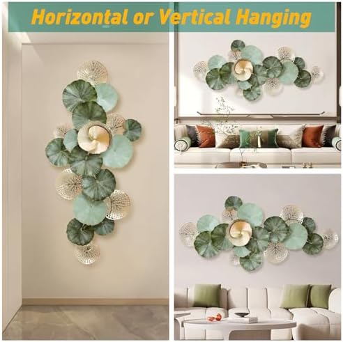 Edaknez 3D Flower Metal Wall Art Decor Large Green Gold