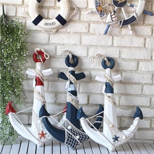 Rustic Wooden Ship Anchor Wall Sculpture - Nile Blue