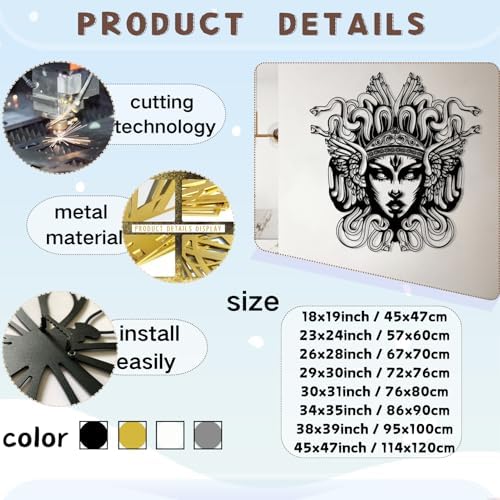 Medusa Metal Wall Art 23x24 Inch Black
