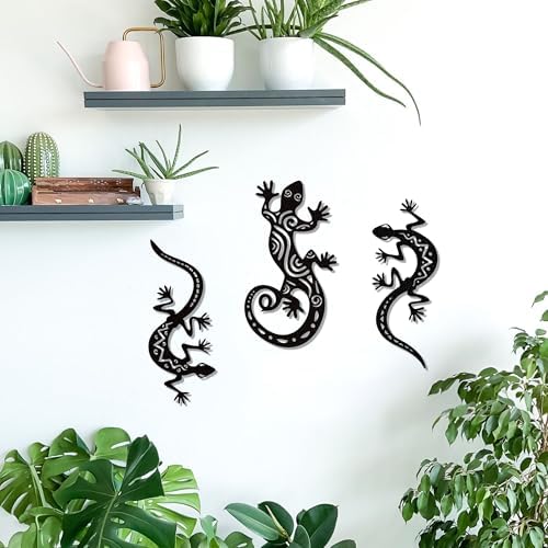 Elegant Black Gecko Wall Sculpture Set of 3