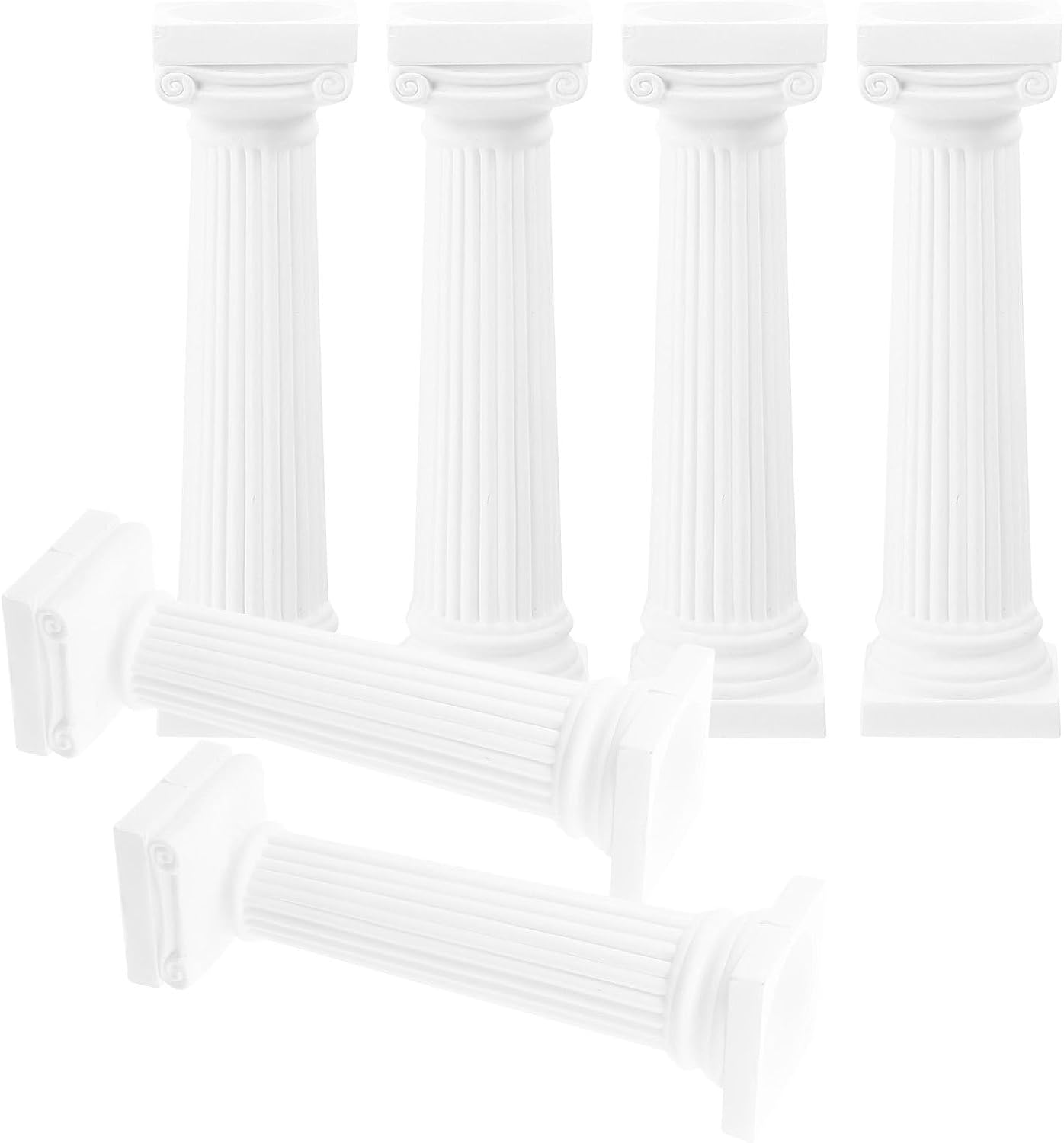 6pcs Roman Pillar Statue Decor - White Plastic Mini Figurine for Home and Wedding